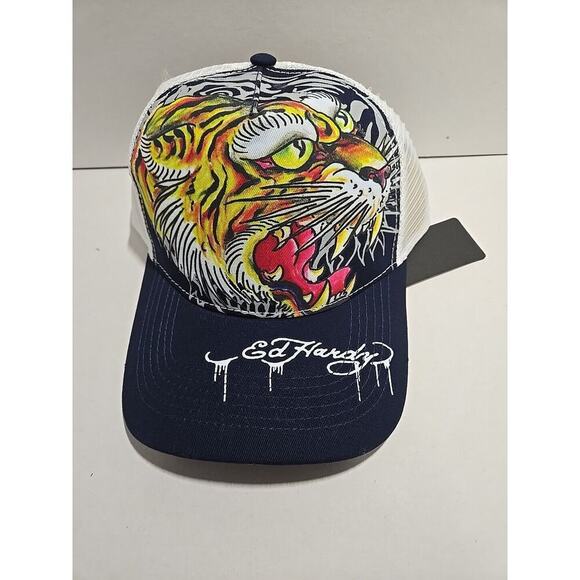 Ed Hardy Trucker Style Snapback Hat New Blue White - Picture 2 of 9
